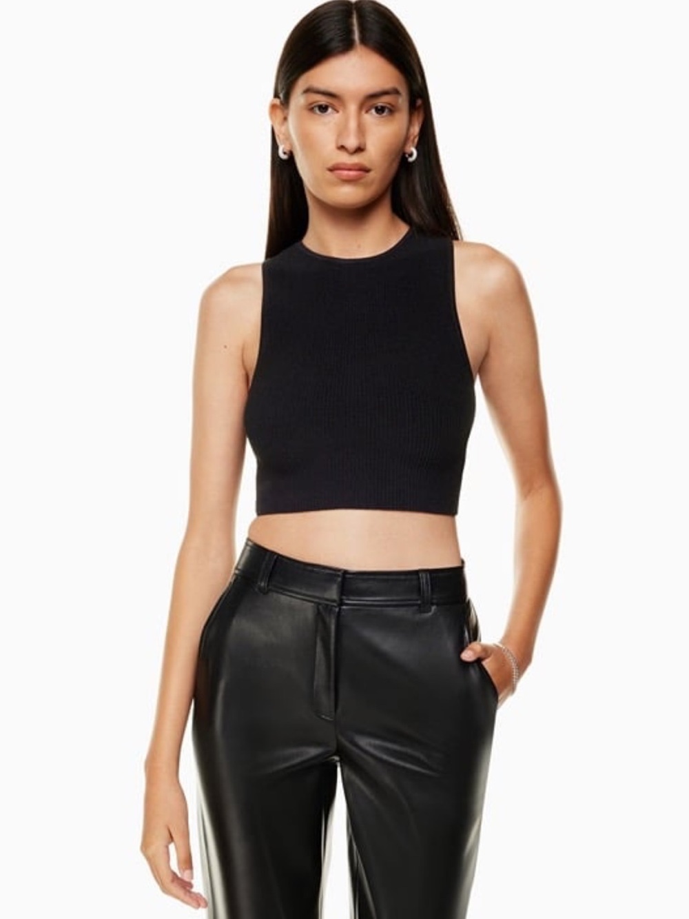 Babaton Black Ribbed Cropped Tank